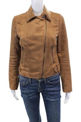 Jack Womens Long Sleeve Front Zip Collared Faux Suede Jacket Brown Size XS - Image 1 of 4