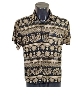 Elephant Print Indian Style Men's Shirt Short Sleeve Size Small 38" chest VGC - Picture 1 of 13