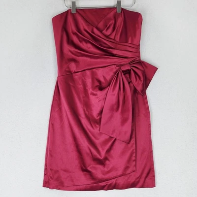 WHBM 连衣裙女式 6 粉色缎面无肩带打褶蝴蝶结婚礼鸡尾酒新品 — 第 1/4 张图片