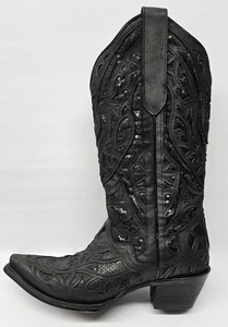 J.B. Dillon Reserve Damengröße 12B schwarzes Leder & Pailletten zum Überziehen Westernstiefel - Bild 1 von 10