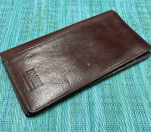 Wilsons Leather Wallet Checkbook ID Viewer Card Slots Dark Brown Italian Leather - Picture 1 of 9