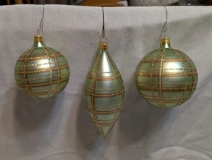 Melrose International Grün/Gold Glitzer Glas Weihnachtsschmuck Vintage 12er Set - Bild 1 von 11