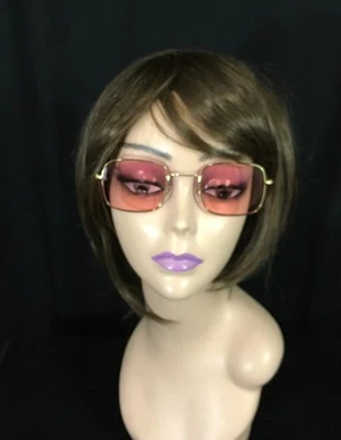 Square, sunglasses with pink lens and gold frames. (#8052) - Изображение 1 из 4