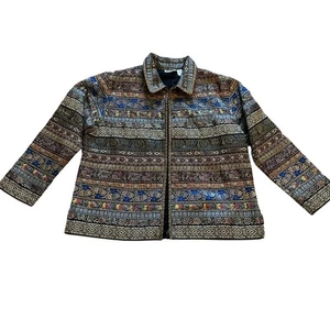 Giacca Paisley Vintage Chico's Design Full Zip Taglia 16 Indie Eclectic Statement Chic - Foto 1 di 10