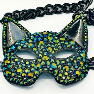 BETSEY JOHNSON AB Rhinestone Cat Mask Necklace Halloween - Picture 1 of 9