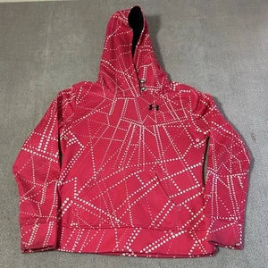 Under Armour Hoodie Girls Youth L  Hot Pink Hooded Sweatshirt White Poka Dots - Picture 1 of 14