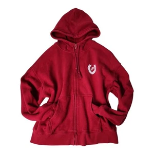 Victoria's Secret PINK Ivy Fleece Campus Full-Zip Hoodie Sz Medium Red Logo - Picture 1 of 6