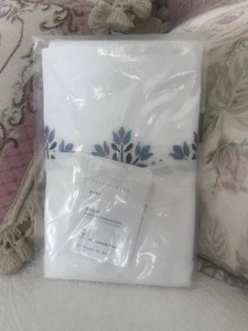 🌷POTTERY BARN EURO SHAM Blue embroidered BLOSSOM Organic Cotton beach Cottage - Picture 1 of 8