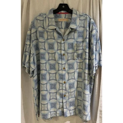 Camisa Tommy Bahama 100 % seda para hombre con botones S/S azul/geoma XL NUEVA SIN ETIQUETAS Foto 1 de 3