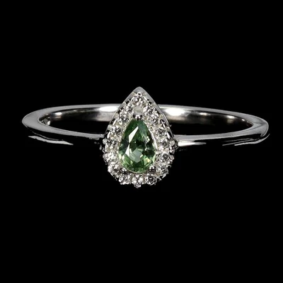 Black Friday 925 Sterling Silver Ring Pear Green Sapphire 5x3mm Jewelry Size 8 - Image 1 of 4