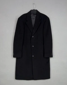 Chaps Coat Mens 40R Black Cashmere Blend Wool Overcoat Long Dress Topcoat - Picture 1 of 15