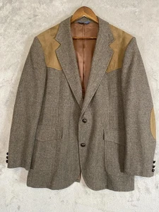 Vintage Pendleton Blazer Mens 42 Brown Wool Tweed Leather Elbow Patches USA 80s - Picture 1 of 8