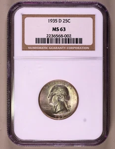 1935-D Washington Quarter NGC MS63 ***RARE BLAST WHITE COIN*** - Picture 1 of 4