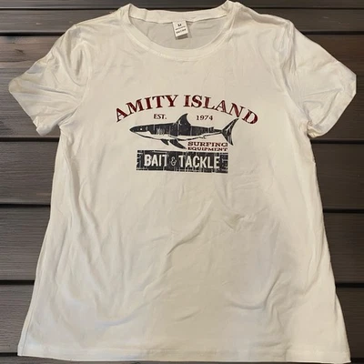 JAWS Amity Island Camiseta / Camiseta Damas Mediana - Blanca - NUEVA Foto 1 de 4