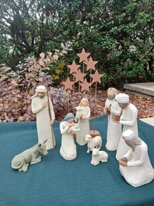 Willow Tree Christmas 10 Pieces Nativity Three Wisemen Metal Star Backdrop - Picture 1 of 13