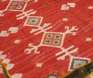 Handwoven Wool And Jute Kilim Rug Red Color Jute Area Rug For Home Decor Jute - Picture 1 of 8
