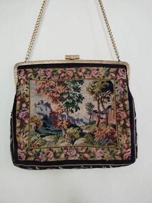 Bolsa de mão feminina vintage francesa ponto cruz bordado design tapeçaria tem241 - Imagem 1 de 4