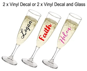 Personalised Name Champagne Flute Glasses and Vinyl - Birthday Hen Night Wedding - Picture 1 of 14