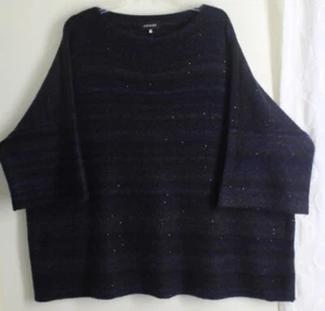 Eskandar O/S Deep Black Brown Blue 32"Long Heavy Cashmere Silk Tunic Sweater - Picture 1 of 8