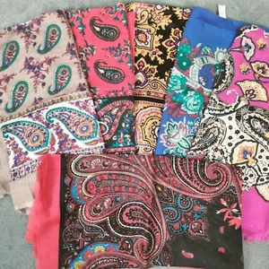 Vintage Paisley Scarves Handkerchiefs Lot of 6 Square Assorted Colors Crafts 80s - Picture 1 of 13