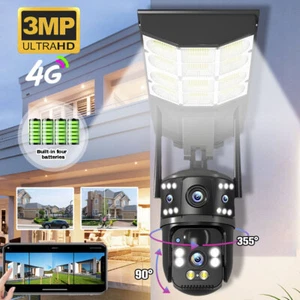 Wireless 4G 6MP Dual Lens Solar Security Camera PTZ CCTV W/ Outdoor Street Light - Picture 1 of 30