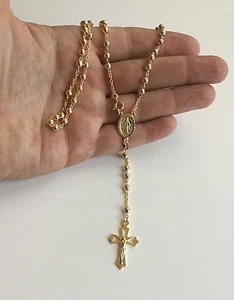 18k Gold Over Solid 925 Sterling Silver Italian Rosary 4mm-20” Long / Rosario - Picture 1 of 7
