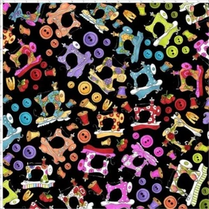 Loralie SEW SORTIERT Nähmaschinen schwarz Quilt Stoff verkauft von 1/2 Yd #692-349 - Bild 1 von 1