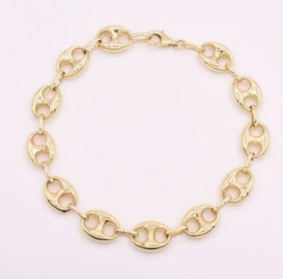 10mm Puffed Mariner Anchor Link Chain Bracelet Real 10K Yellow Gold Unisex - Image 1 of 4