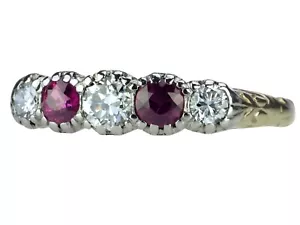 Jugendstil 585 Gelb Gold 950 Platin 0,20 ct Rubin 0,40 ct Diamant Damen Ring! - Bild 1 von 7