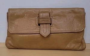 Cartera sin asas plegable de cuero tostado vintage retro sin correa informal suave - Imagen 1 de 10