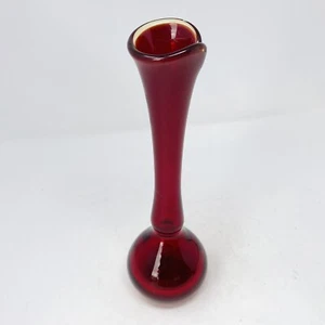 Vtg 1960's Viking Ruby Red Hand Blown Glass Bud Vase -Calla Lily Style Rim READ - Picture 1 of 8