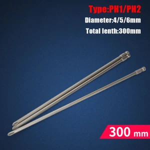 300mm Magnetic Screwdriver Drill Bits PH1 PH2 Extra Long 1/4" Hex Shank - Picture 1 of 11