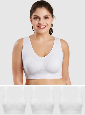Padded Seamless Comfort Bra 3 Pack Full Cup Vest Stretch White UK 8-24 - Image 1 of 4