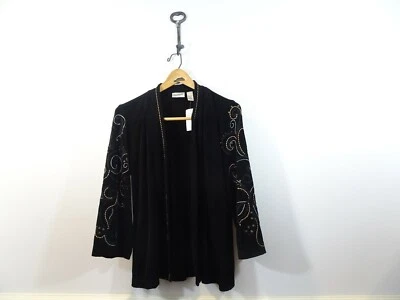 Chaqueta CHICO'S TRAVELS Estonia Dorada Negra Bordada Abierta Talla 0 (6/8) NUEVA Foto 1 de 4