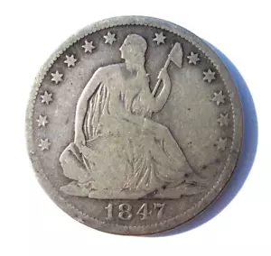 1847-O SEATED LIBERTY HALF DOLLAR 50c COIN NEW ORLEANS MINT NICE EARLY DATE - Picture 1 of 2