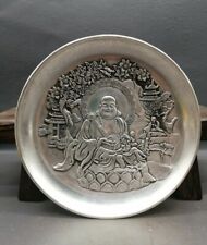 noble tibet silver copper carved smile maitreya buddha flower statue Decor plate