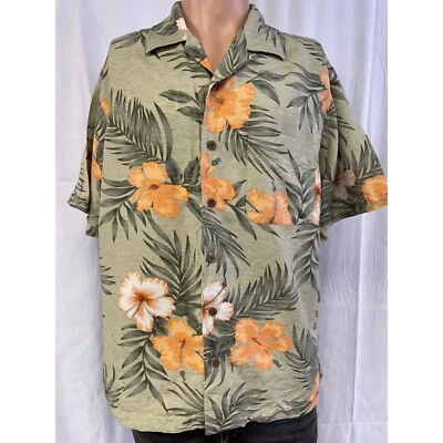 Traders Bay Men's Green Floral Washable Silk Button Up Size M SKU 4721 - Image 1 of 4