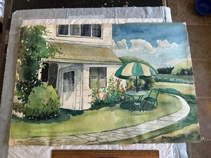 Vintage Watercolor Martha's Vineyard House Garden Landscape by Eleanor Engel - Picture 1 of 8