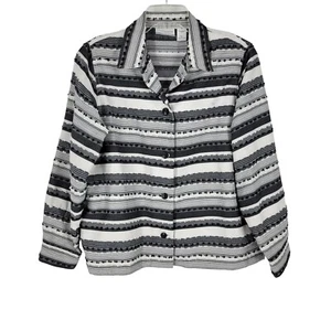 Alfred Dunner Petite Striped Collared Button Up Jacket Polyester Sz 14P twee - Picture 1 of 4