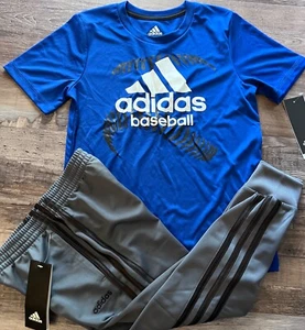 NWT adidas Boys 6 Royal Blue/Gray/Black/White BASEBALL Pants Set Size 6 - Picture 1 of 4