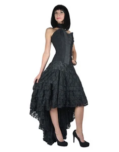 BURLESKA GOTHIC HELENA VAMPIR HOCHZEIT ABSCHLUSSBALL SCHWARZ TAFT KORSETT HI LOW KLEID - Bild 1 von 4