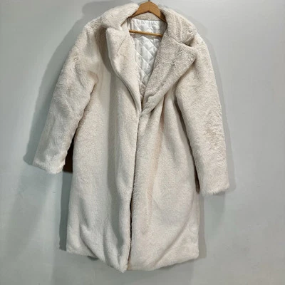 NWOT  Cream Faux Fur Vegan Jacket Coat Unbranded Womens Size L - Image 1 of 3