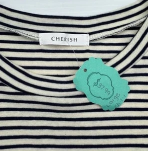 CHERISH Striped Knit Dress Size Large Short Sleeves Rolled - Picture 1 of 8