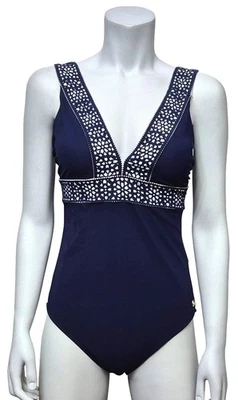 F&F Luxury Womens One Piece Swimming Costume Navy Blue White Size 14 - Image 1 of 2