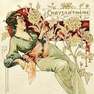 Rare ART NOUVEAU LADY Artist Glamor JAPONISME CHRYSANTHEME France POSTCARD 1902 - Picture 1 of 6