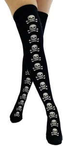 OVERKNEE SOCKEN Skull and Crossbones Black / White - Bild 1 von 1