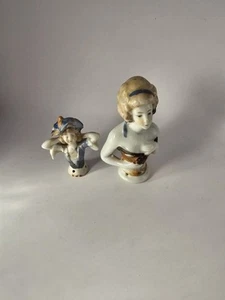 Set Of 2 Miniature Pin Cushion Half Doll Porcelain - Vintage - Picture 1 of 8