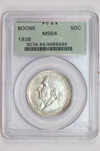 1938 BOONE COMMEMORATIVE HALF DOLLAR PCGS MS64 OGH PQ! - Picture 1 of 2