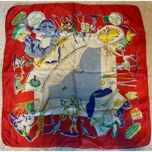 Sciarpa Linbro vintage rara Ringling Bros. Barnum & Bailey pura seta 28 pollici x 28 pollici - Foto 1 di 10