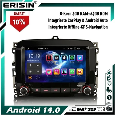 8-Kern 64GB Android 14 Autoradio GPS Navi für Fiat 500L Bluetooth 5.0 DAB+Canbus - Bild 1 von 4